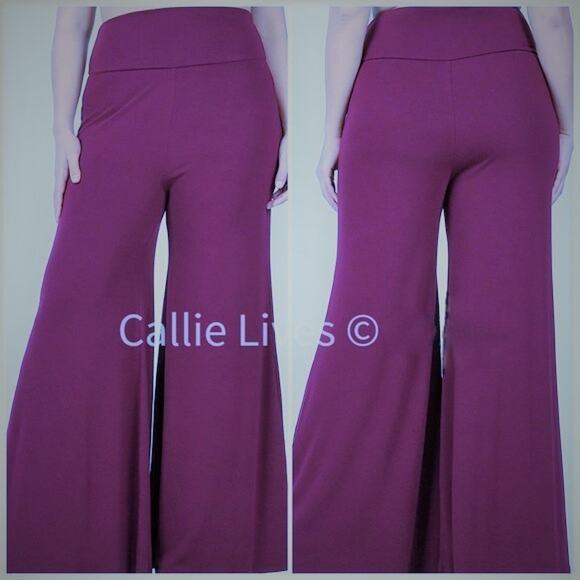 Callie Curvy Eggplant Purple Palazzo Pants 2X high-rise soft comfy elastic-free - Picture 1 of 14